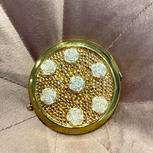 Gold roses and rhinestone compact mirror